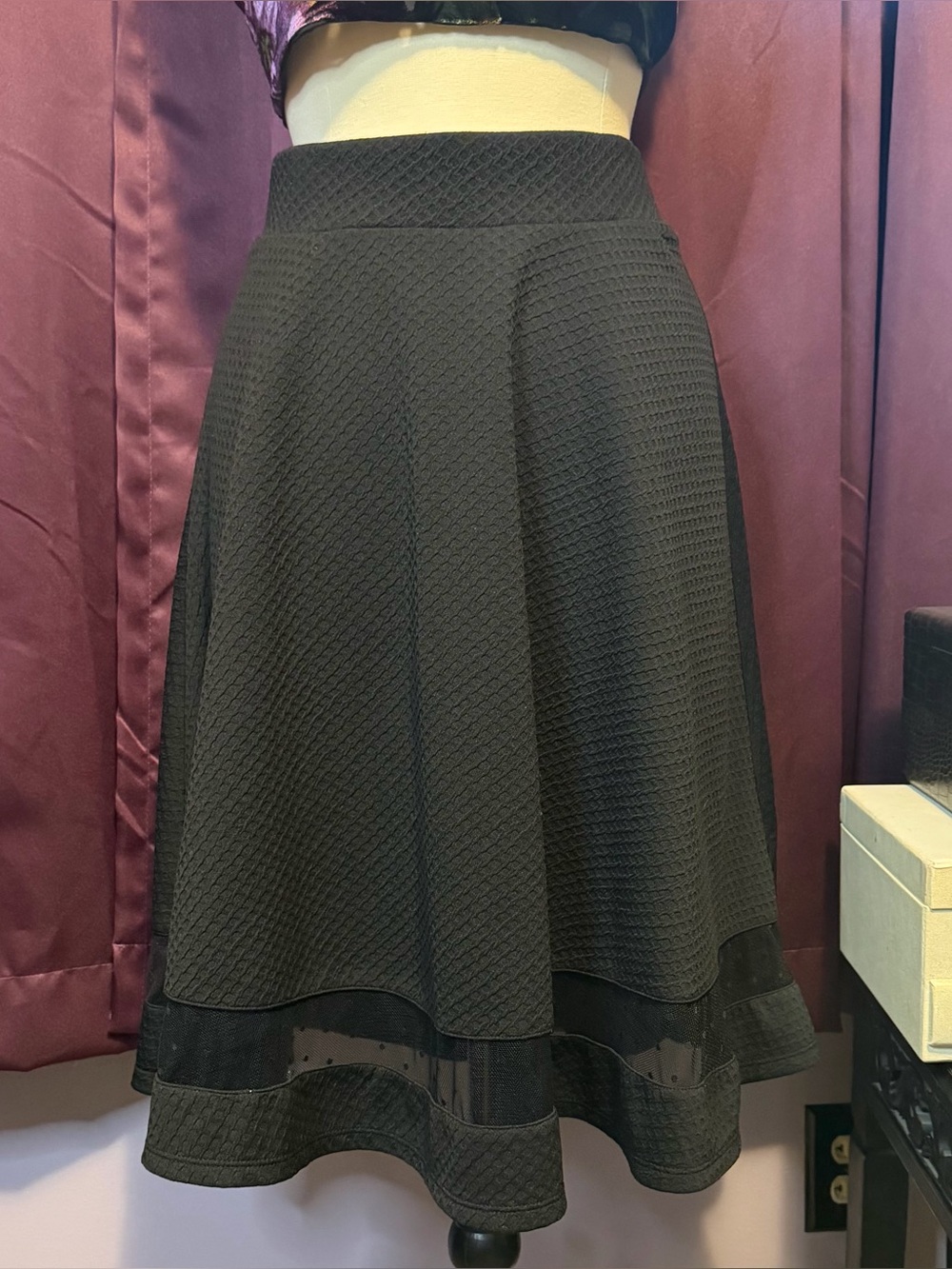 Faith and joy By Monteau A Line Skirt Textured Swiss Dot Trim Black